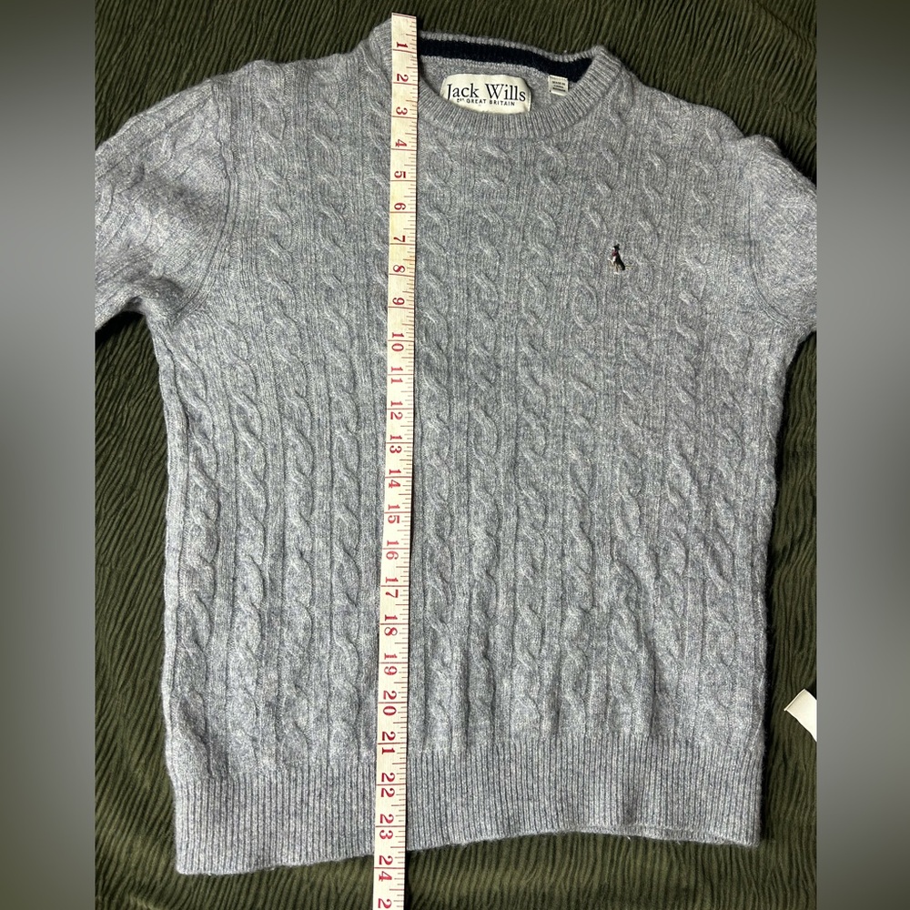 Jack Wills Heather Gray Cable Knit Merino Wool Sweater- Women’s Medium - Picture 7 of 11